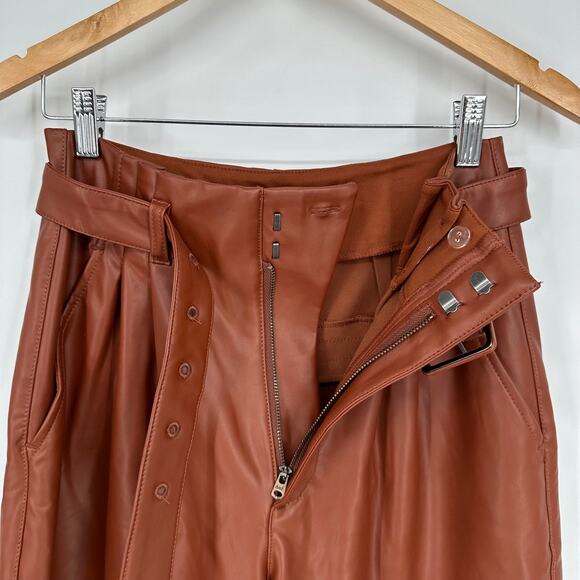 Abercrombie & Fitch Paperbag Belted Straight Leg Pants Faux Leather, Brown NWT - Picture 10 of 12